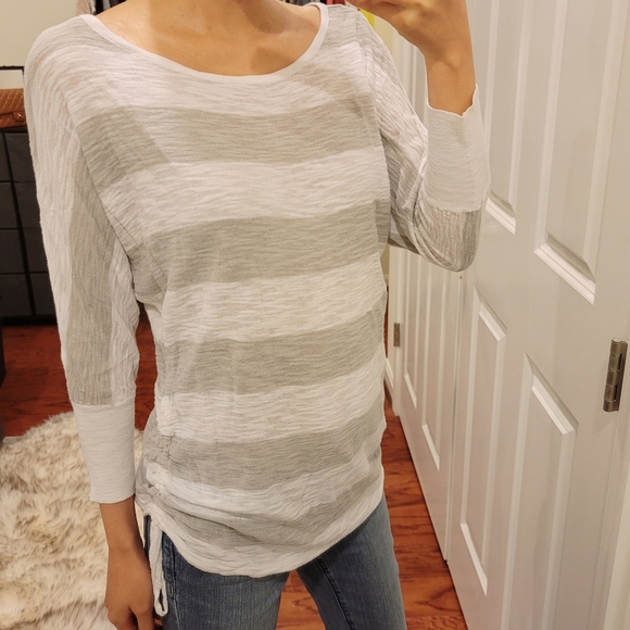 Express Striped Side Ruched Slub Knit Tunic Small - Picture 2 of 5